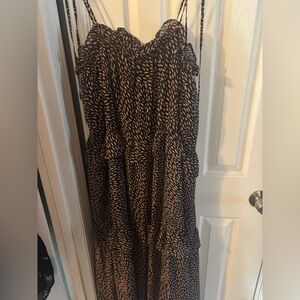 Who What Wear Black and Cream Leaf Print Dress